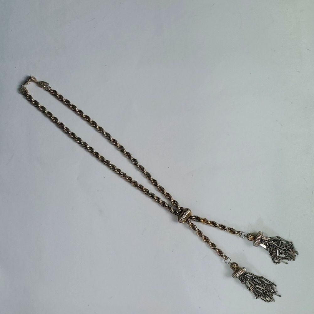 Vendome Vintage Signed Gold Tone Lariat Tassel Heavy Rope Chain Necklace - Picture 6 of 9